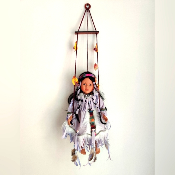 Cathay Collection Porcelain Doll Native American Girl on a swing - Picture 2 of 8